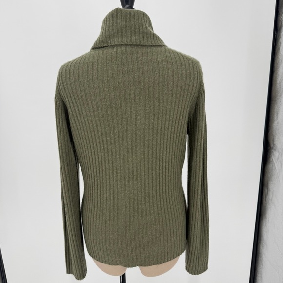 Mendocino Cashmere Olive Green Ribbed Turtleneck Sweater - Picture 4 of 9